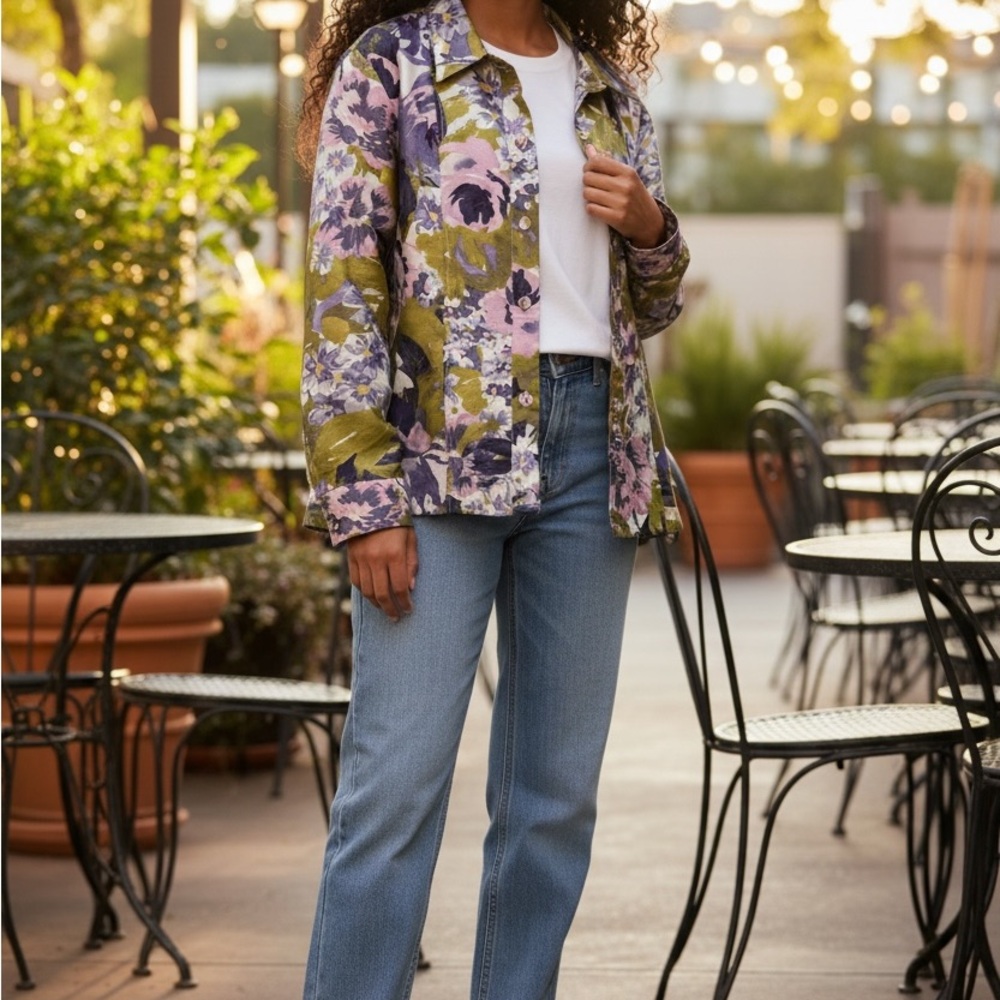 Drapers and Damon's Women's Floral Button-Front Jacket Shirt Size 20W Chic Style
